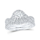14kt White Gold Radiant Love Diamond Halo Bridal Wedding Ring Band Set - Splendid Jewellery
