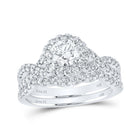 14kt White Gold Radiant Love Diamond Halo Bridal Wedding Ring Band Set - Splendid Jewellery