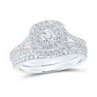 14kt White Gold Radiant Sparkle Bridal Wedding Ring Band Set - Top View