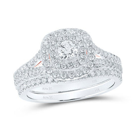 14kt White Gold Radiant Sparkle Bridal Wedding Ring Band Set - Top View