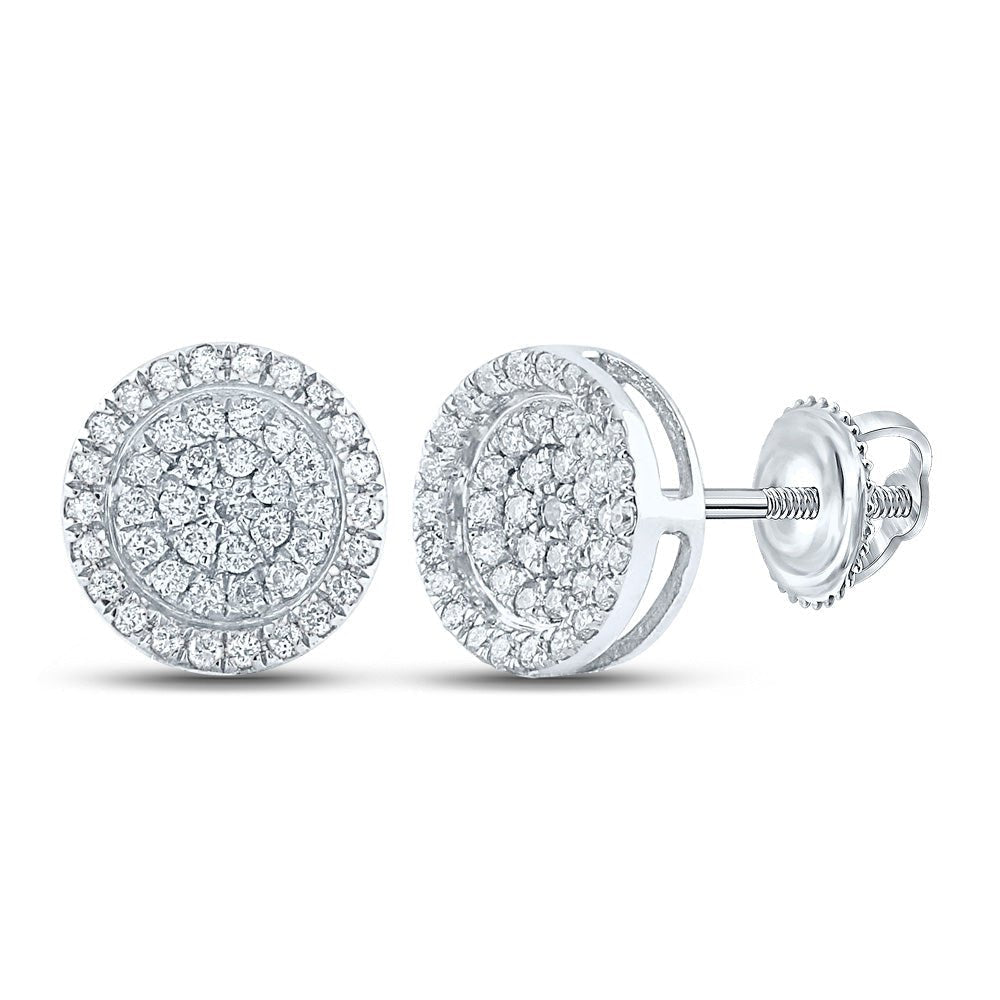14kt White Gold Round Diamond Circle Cluster Earrings - A Dazzling Statement of Style and Sophistication for Men - Splendid Jewellery