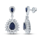 14kt White Gold Royal Blue Sapphire Diamond Dangle Earrings - Splendid Jewellery