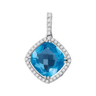 14kt White Gold Serene Blue Topaz Diamond Square Pendant - Splendid Jewellery