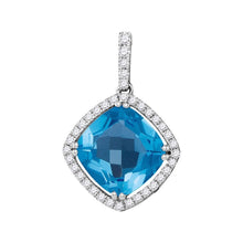 Load image into Gallery viewer, 14kt White Gold Serene Blue Topaz Diamond Square Pendant - Splendid Jewellery