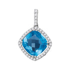 14kt White Gold Serene Blue Topaz Diamond Square Pendant - Splendid Jewellery