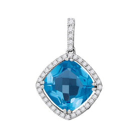 14kt White Gold Serene Blue Topaz Diamond Square Pendant - Splendid Jewellery