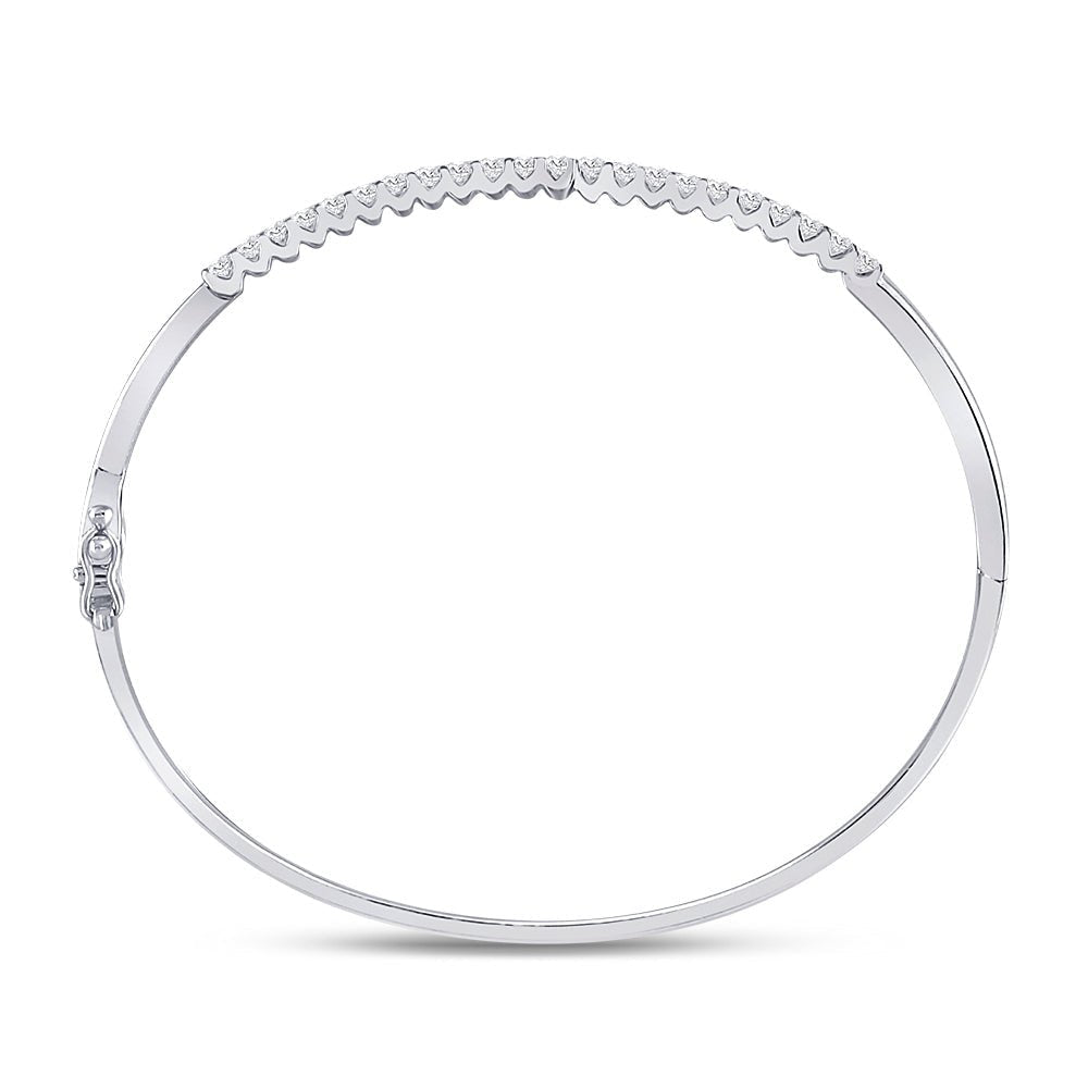 14kt White Gold Sparkling Diamond Bypass Bangle Bracelet - 1 Carat Total Weight - Splendid Jewellery