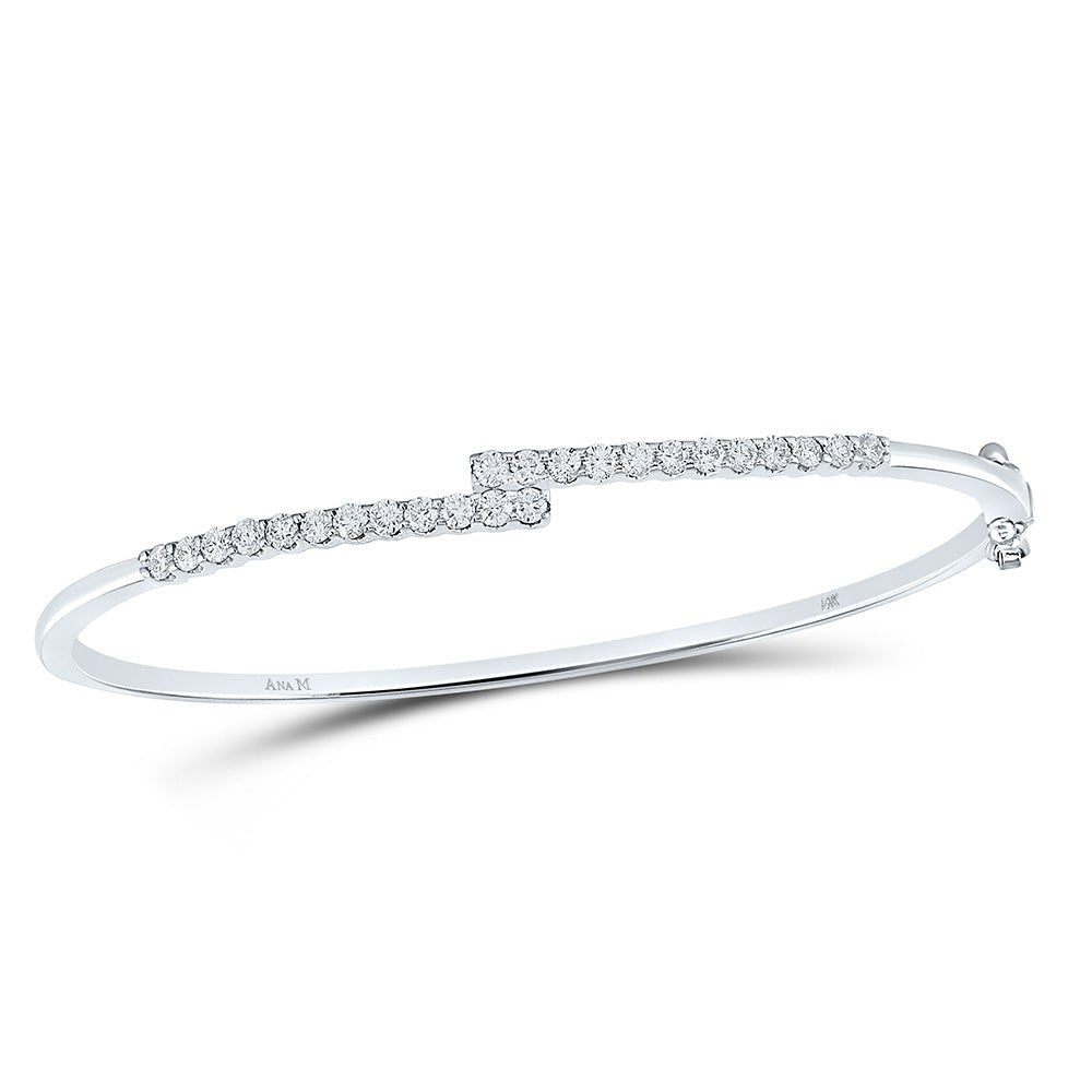14kt White Gold Sparkling Diamond Bypass Bangle Bracelet - 1 Carat Total Weight - Splendid Jewellery