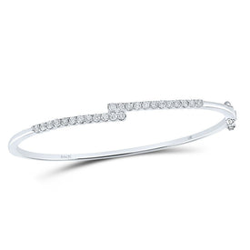 14kt White Gold Sparkling Diamond Bypass Bangle Bracelet - 1 Carat Total Weight - Splendid Jewellery