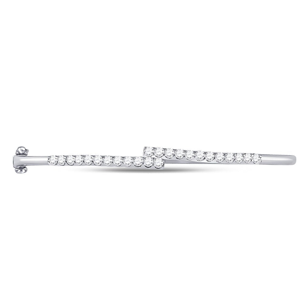 14kt White Gold Sparkling Diamond Bypass Bangle Bracelet - 1 Carat Total Weight - Splendid Jewellery