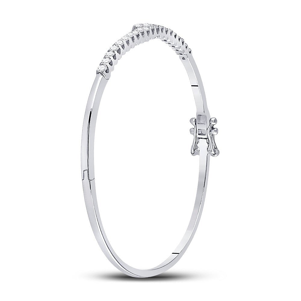14kt White Gold Sparkling Diamond Bypass Bangle Bracelet - 1 Carat Total Weight - Splendid Jewellery
