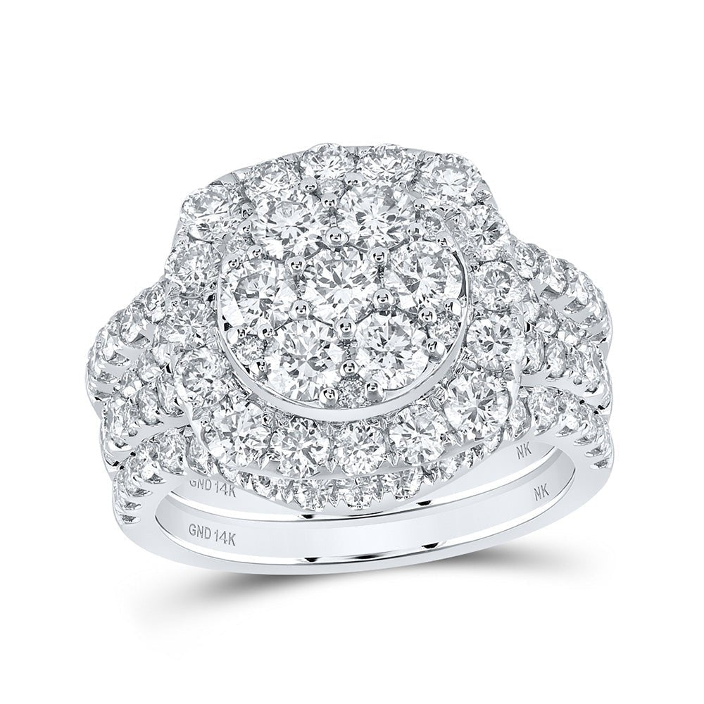 14kt White Gold Sparkling Diamond Cluster Bridal Wedding Ring Band Set 3 Cttw | Splendid Jewellery - Splendid Jewellery
