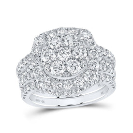 14kt White Gold Sparkling Diamond Cluster Bridal Wedding Ring Band Set 3 Cttw | Splendid Jewellery - Splendid Jewellery