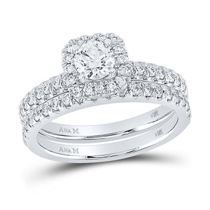 14kt White Gold Sparkling Diamond Halo Bridal Wedding Ring Band Set - Splendid Jewellery