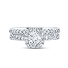 Load image into Gallery viewer, 14kt White Gold Sparkling Diamond Halo Bridal Wedding Ring Band Set - Second Side View