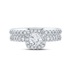 14kt White Gold Sparkling Diamond Halo Bridal Wedding Ring Band Set - Second Side View