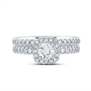 14kt White Gold Sparkling Diamond Halo Bridal Wedding Ring Band Set - Splendid Jewellery