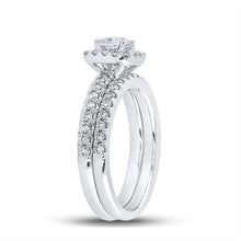 Load image into Gallery viewer, 14kt White Gold Sparkling Diamond Halo Bridal Wedding Ring Band Set - Side View