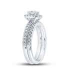 14kt White Gold Sparkling Diamond Halo Bridal Wedding Ring Band Set - Side View