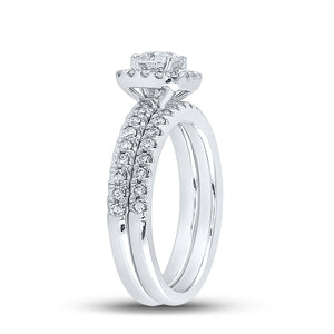 14kt White Gold Sparkling Diamond Halo Bridal Wedding Ring Band Set - Splendid Jewellery