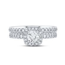 Load image into Gallery viewer, 14kt White Gold Sparkling Diamond Halo Bridal Wedding Ring Band Set - Splendid Jewellery