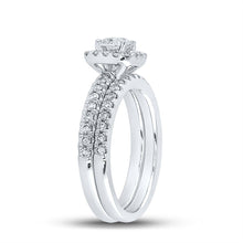 Load image into Gallery viewer, 14kt White Gold Sparkling Diamond Halo Bridal Wedding Ring Band Set - Splendid Jewellery