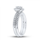 14kt White Gold Sparkling Diamond Halo Bridal Wedding Ring Band Set - Splendid Jewellery