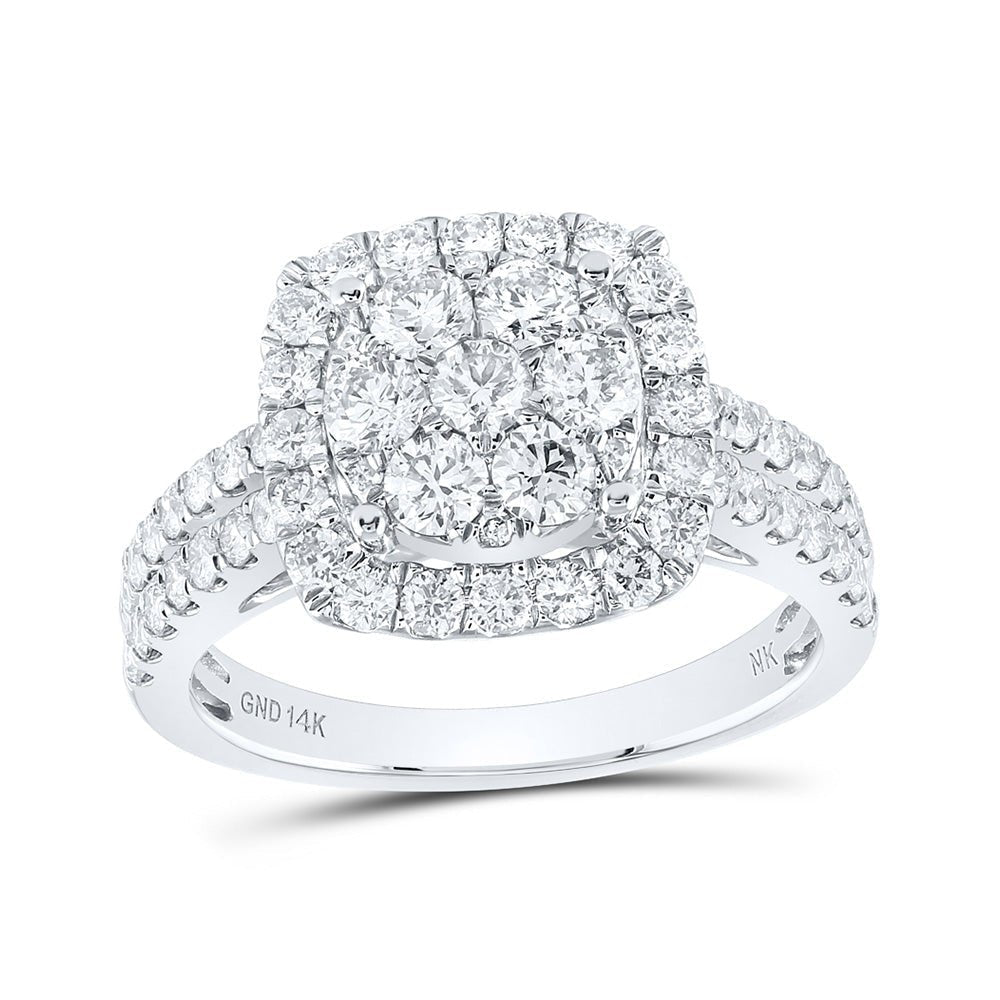 14kt White Gold Sparkling Diamond Square Cluster Ring - Splendid Jewellery