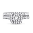 14kt White Gold Sparkling Diamond Wedding Ring Band Set - Eternal Love Collection - Front View