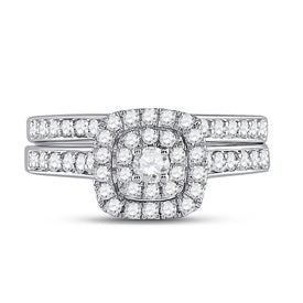 14kt White Gold Sparkling Diamond Wedding Ring Band Set - Eternal Love Collection - Front View