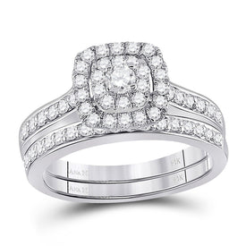 14kt White Gold Sparkling Diamond Wedding Ring Band Set - Eternal Love Collection - Top View
