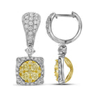 14kt White Gold Square Dangle Earrings with Vibrant Yellow Diamonds - Splendid Jewellery