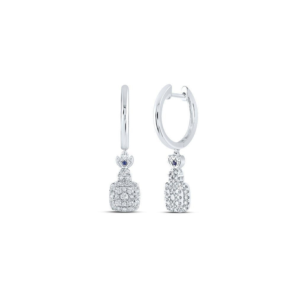 14kt White Gold Square Hoop Dangle Earrings with Diamond and Sapphire Accents - Splendid Jewellery