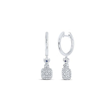Load image into Gallery viewer, 14kt White Gold Square Hoop Dangle Earrings with Diamond and Sapphire Accents - Splendid Jewellery