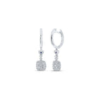 14kt White Gold Square Hoop Diamond Dangle Earrings with Blue Sapphires - Splendid Jewellery