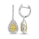 14kt White Gold Teardrop Dangle Earrings with Yellow Diamonds - Radiant Elegance - Splendid Jewellery