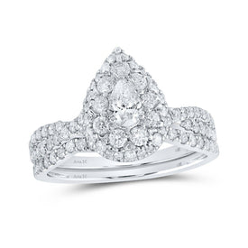 14kt White Gold Teardrop Diamond Bridal Wedding Ring Band Set - A Radiant Love Story - Splendid Jewellery