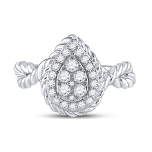 Load image into Gallery viewer, 14kt White Gold Teardrop Diamond Cluster Ring - A Captivating Masterpiece in Elegance and Brilliance - Front View