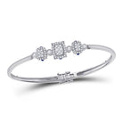 14kt White Gold Triple Cluster Bangle Bracelet with Round Diamonds and Blue Sapphire - Splendid Jewellery
