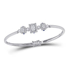 14kt White Gold Triple Cluster Bangle Bracelet with Round Diamonds and Blue Sapphire - Splendid Jewellery