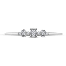 Load image into Gallery viewer, 14kt White Gold Triple Cluster Bangle Bracelet with Round Diamonds and Blue Sapphire - Splendid Jewellery