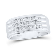 Load image into Gallery viewer, 14kt White Gold Triple Row Diamond Band Ring for Men - 1/2 Cttw, Splendid Jewellery - Top View