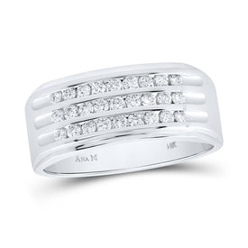 14kt White Gold Triple Row Diamond Band Ring for Men - 1/2 Cttw, Splendid Jewellery - Top View