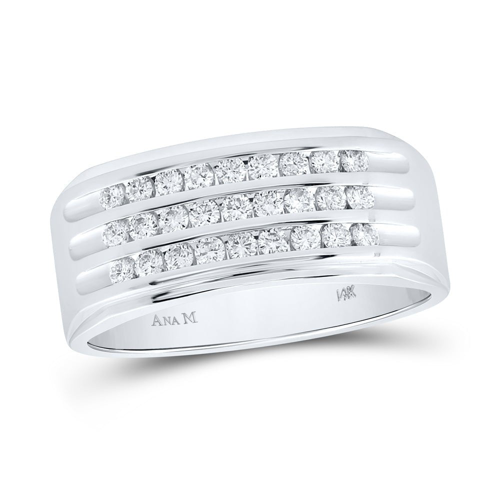 14kt White Gold Triple Row Diamond Band Ring for Men - 1/2 Cttw, Splendid Jewellery - Splendid Jewellery