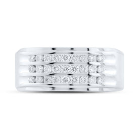 14kt White Gold Triple Row Diamond Band Ring for Men - 1/2 Cttw, Splendid Jewellery - Splendid Jewellery