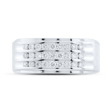 Load image into Gallery viewer, 14kt White Gold Triple Row Diamond Band Ring for Men - 1/2 Cttw, Splendid Jewellery - Front View