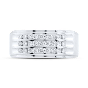 14kt White Gold Triple Row Diamond Band Ring for Men - 1/2 Cttw, Splendid Jewellery - Splendid Jewellery