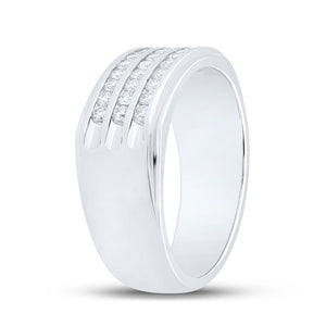 14kt White Gold Triple Row Diamond Band Ring for Men - 1/2 Cttw, Splendid Jewellery - Splendid Jewellery