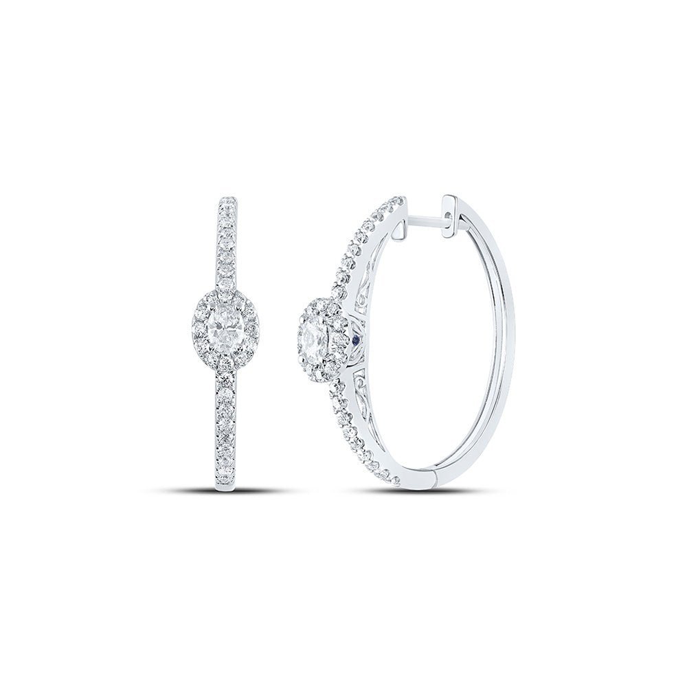 14kt White Gold Women's Oval Diamond Hoop Earrings with Sapphire Accents - Splendid Jewellery