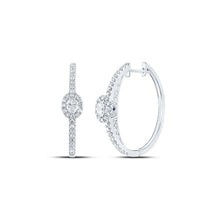 Load image into Gallery viewer, 14kt White Gold Women's Oval Diamond Hoop Earrings with Sapphire Accents - Splendid Jewellery